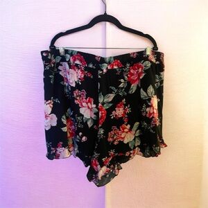torrid Black Floral Flowy Shorts with Red and Pink Blooms